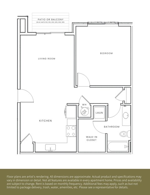 Floor plan for 1 bed, 1 bath, 737 sqft